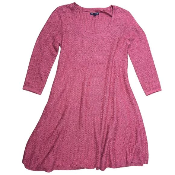 American Eagle Sweater Dress Mauve 3/4 Sleeve Pointelle Knit Mini size Medium - Picture 1 of 8